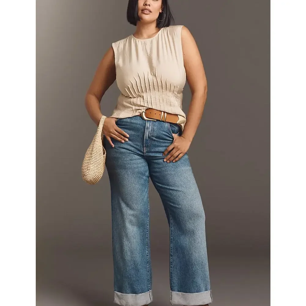 Anthropologie The Della Pleated-Waist Shell Top | Ivory | Size Large NWT - Picture 10 of 10